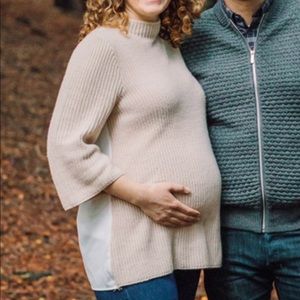 Maternity mock neck Tunic sweater with sheer back